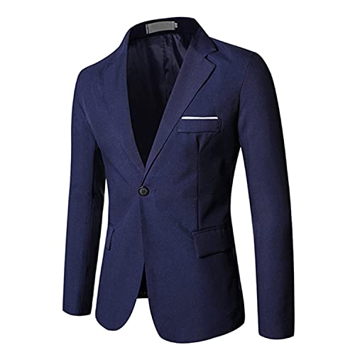 Men's Classic 3 Piece Slim Fit Formal Suit Solid Dress Business Wedding Party Blazer Casual One Button Tux Vest & Trousers (Navy Blue,5X-Large)2