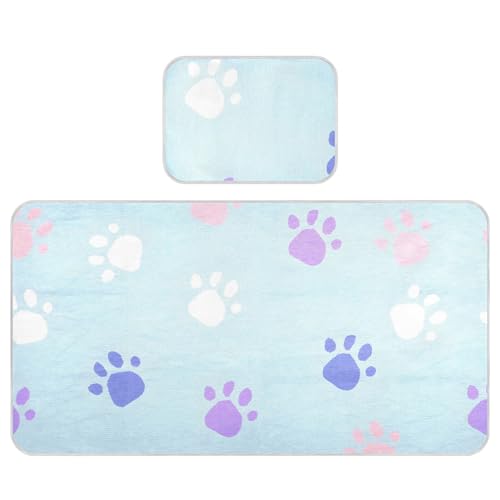 Bolaz Summer Sleeping Bed Pad, Cute Footprint Pattern Cooling Mattress Set Breathable Bed Mat Ice Silk Mat + Pillow Cover for Toddler Boys Girls