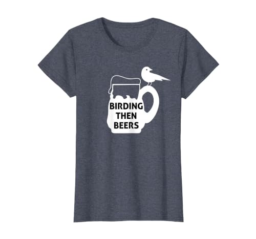 Birding Then Beers Bird Watching T-Shirt, Women, Heather Blue, X-Large