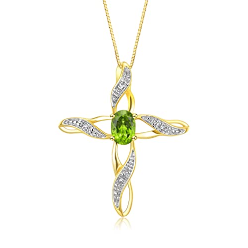 Rylos Cross Color Stone Necklace Peridot & Diamond Pendant Necklace - August Birthstone* #TOP22