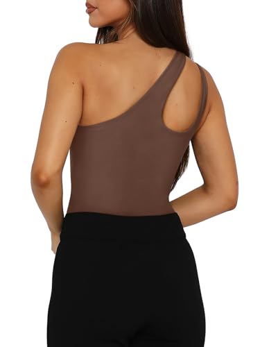 Image of REORIA Butsmooth Women's Trendy Sexy Plunge One Shoulder Sleeveless V Backless Going Out Tank Bodysuits Tops