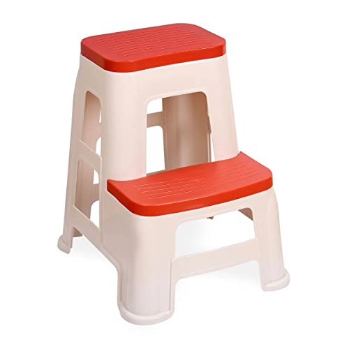 Image of Strong and Durable Plastic Step Stool for Home, Bedroom, Bathroom, Kitchen, Living Room Office Adult Kids Children's and Garden Stool with high Load Capacity (Orange)