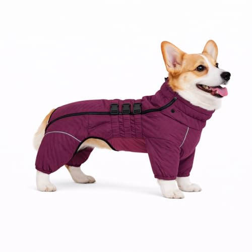 Lovelonglong Warm Dog Coat Double Layers Dog Vest, 4 Legs Covered Windproof Waterproof Reflective Warm Dog Vest Outdoor Skating Dog Costume for Corgis Dachshund Dog Purple D-M