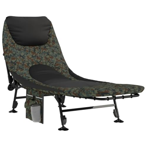 Eleganz Cama de jardín plegable con patas de barro ajustables, estructura de acero con recubrimiento en polvo, diseño de camuflaje, ideal para camping y aventuras al aire libre