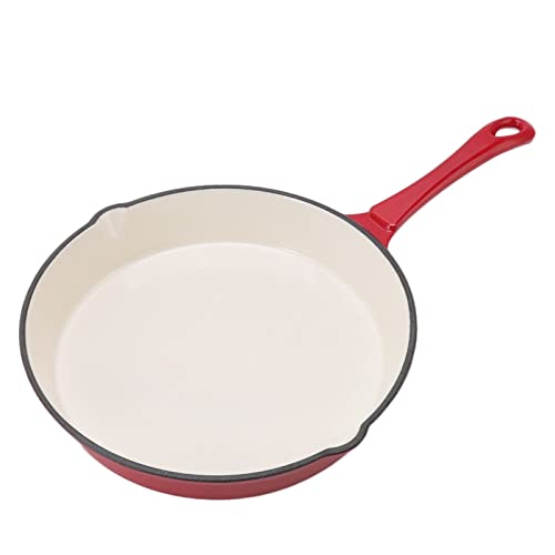SAXOJONON emaillierte Gusseisenpfanne, zum Kochen, zum Design des langen Griffs, der roten Farbe, einem Durchmesser von 25 cm, einem Stück Konstruktion, ergonomischem Griff, einer 5 SAXOJONON emaillierte Gusseisenpfanne, zum Kochen, zum Design des langen Griffs, der roten Farbe, einem Durchmesser von 25 cm, einem Stück Konstruktion, ergonomischem Griff, einer
