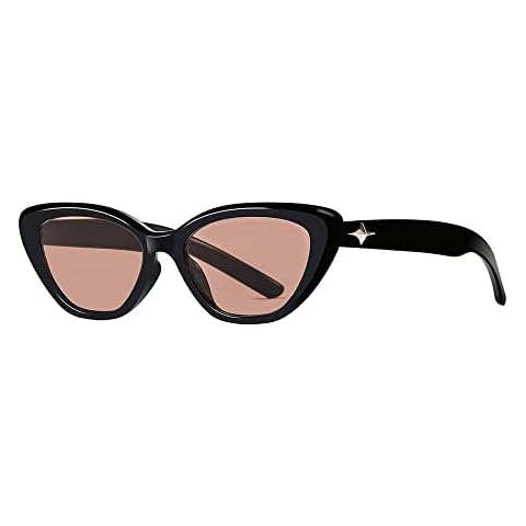 MYSNKU Small Trendy Skinny Cat Eye Sunglasses Women Retro Tiny Square UV400 Protection Glasses (brown) Cover