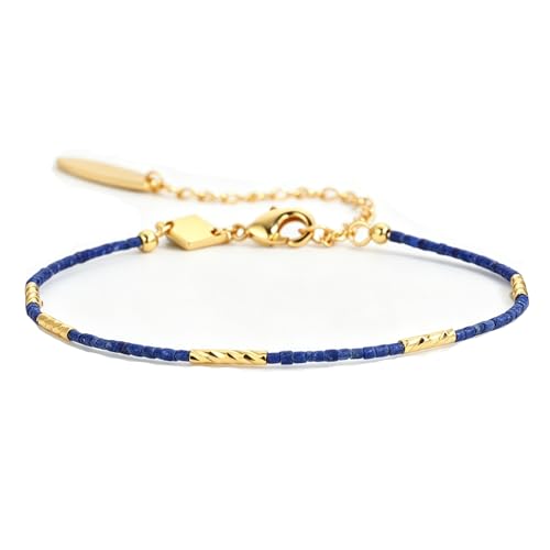 Bracelet lapis lazuli et or 18k pour femme avec chaine ajustable bleu marine