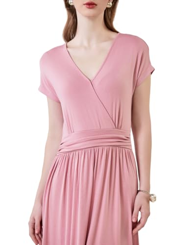 SIXDO V-Neck Woven Flared Dress, Feminine and Charming for Party and Wedding Guest Occasions (US, Alpha, Large, X-Large, Regular, Regular, Pink) — view 5