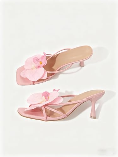 Image of MakeMeChic Women's Open Toe Floral Kitten Heels Flower Summer Beach Sandals