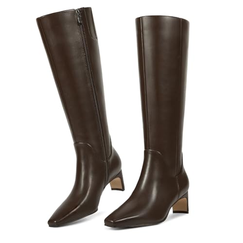 wetkiss Knee High Boots for Women Kitten Heel Square toe Tall Boots with Full Side Zipper Low Heel Fashion Dress Long Boot Womens Fall Winter Boot for Date Party Event2