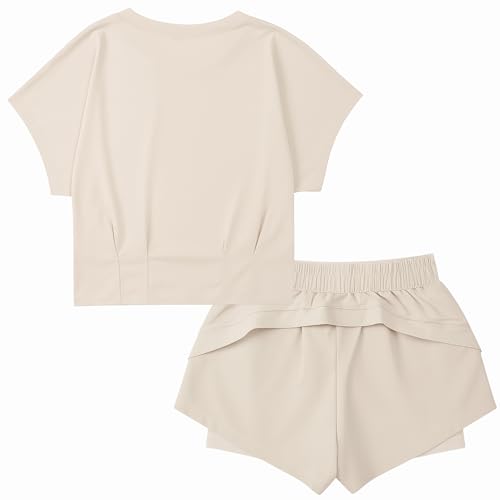 Image of Girls Short Sets with Athletic Shorts and Workout Tops Quick Dry Athletic Clothing Sets 6-13 Years