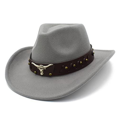 Miuskatl Western Felt Cowboy Cowgirl Hat - Wide Brim Cowboy Hats For Women Men With Leather Hat Band Belt (Grey) #TOP4
