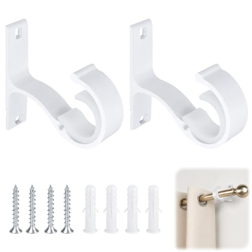 LYMISPIYA Lot de 2 Supports de Rideaux Réglables, Crochets de Draperie 20 À 28 mm, Supports de Tringle Robustes en Alliage D'aluminium avec Vis, pour Rideaux Ou Armoires (Blanc)