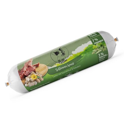 Schlemmerwurst Hundewurst Schnittfest Hypoallergen Getreidefrei Lamm mit Topinambur & KRÄutern - Wurst-Rolle für Hunde als Alleinfutter Snack Leckerli Trainingswurst - Dog Sausage | Billos Lamm 400g