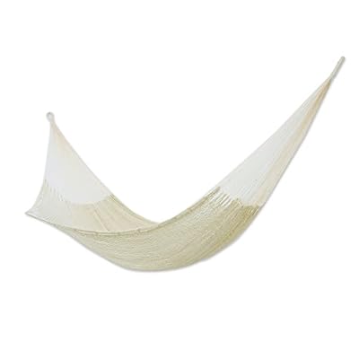NOVICA Natural Off White Hand Woven Cotton Mayan 2 Person XL Rope Hammock, Caribbean Beach' (Double) 31OSD4VpnJL. SS400