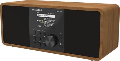 TELESTAR TOP 250 – DAB+/Internetradio (Stereo, 2 × 10 Watt, Bluetooth Audio-Streaming & Sendefunktion, USB-Aufnahme, Notfallwarnsystem, App-Steuerung) – Holz