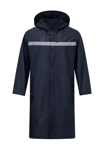 Image of Mens Long Safety Rain Coats with Air Vents Reflective Stripes Waterproof Packable Rain Jacket with Hood Lightweight