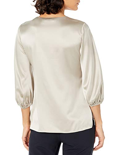 Theory Women's Stretch Satin Volume Sleeve Top, Silver Grey, Large #TOP1