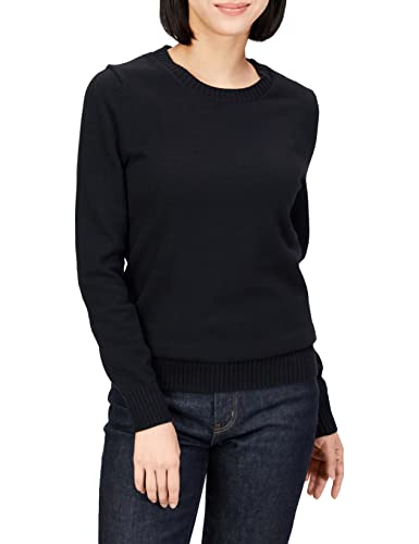 ［Amazon Essentials］ クルーネック 100% コットン セーター レディース ブラック M