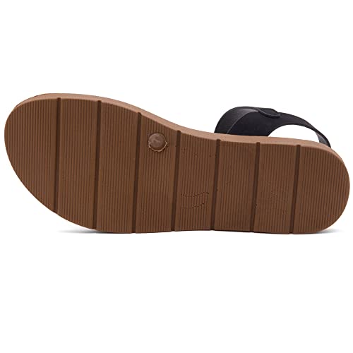 Herstyle Womens Monday Open Toes One Band Ankle Strap Flat Sandals, Black, Size 8.0 - Thumbnail 5