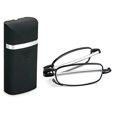 KoKoBin Folding Reading Glasses with Push Cover Box and Anti-Blue Light Reading Glasses Small Portable Reader for Men and Women(Black,2.5) Cover