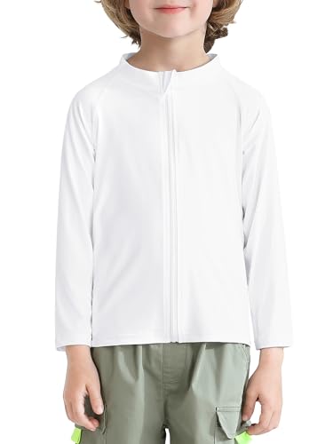 Cooraby Baby Toddler Boys Long Sleeve Rash Guard Swim Shirts UPF 50+ Sun Protection Zip Up Quick-Dry Water Beach Shirts White