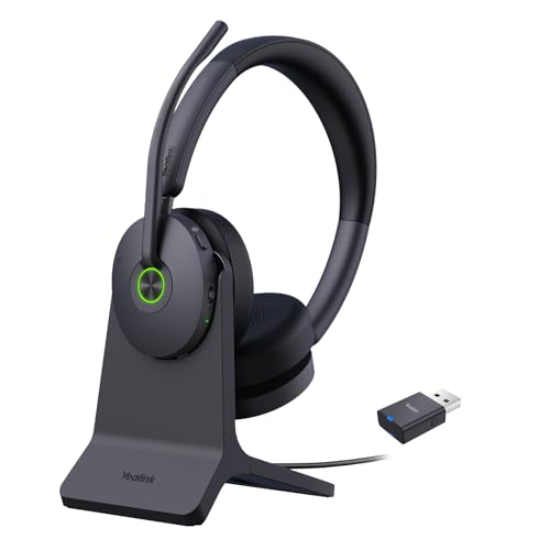 Yealink WH68 Hybrid with Charging Stand DECT ANC Headset, Bluetooth Wireless Headset with DECT Dongle, 4x Active Noise Cancellation Mic, 492 ft Range, 32H Talk Time, Portable Office Headsets for Work