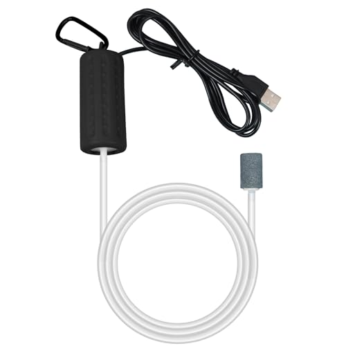 Aquarium Air Pump USB Air Pump Mini Aquarium Air Pump Ultra Quiet Fish Tank Air Pump Energy Saving Oxygen Bubbler Includes Aquarium Oxygen Tube + Air Stones 1W (Black)