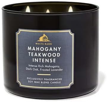 Mahogany Teakwood Intense - 2 Candles -White Barn - Bath/Body Work- 3-Wick Scented Candle 14.5 OZ Burns 25-45 Hours and Gift Bag Candle Lovers (Label Artwork Varies)
