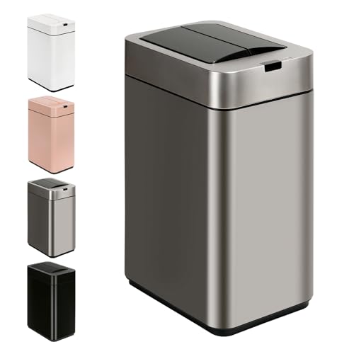SYNCVIBE Sensor Trash Can with Butterfly Lid 2.6 Gallon Rectangular Automatic Garbage Can, Stainless...