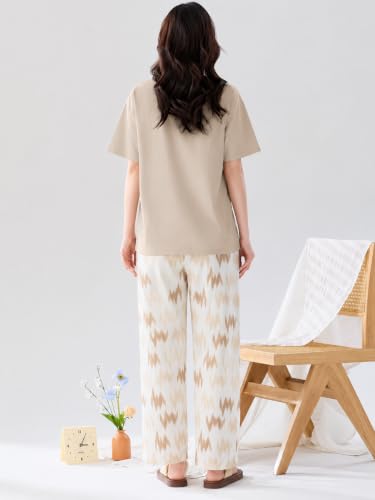 Image of Celary Women's Cotton Blend Printed Night Suit Set||Soft & Breathable Short Sleeve Top & Ethnic Print Pyjama Set||Also Available in Plus Size||Korean Night Suit||Comfortable Home Wear & Sleepwear