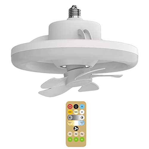 oueyfer 360° Oscillating Ceiling Fan 3-Blade E27 Remote Cotrol Timing LED Lamp Bulb E27 Lamp Bulb