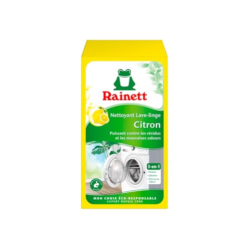 RAINETT - Nettoyant Lave-Linge - Nettoie & Détartre les Différents Éléments de la Machine à Laver - Au Citron - Assainit & Désodorise - Formule 3-en-1-1 Dose de 250 g