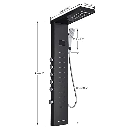 Columna de ducha de acero inoxidable con sistema de mezcla y boquillas de masaje LED - Negro 8013 miniatura 2