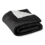 Amazon Basics Reversible Sherpa Fleece Sofa Throw Blanket, Soft Bed Throw, 127 x 152 cm, Black
