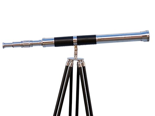 Hampton Nautical Floor Standing Chrome - Leather Admiral Telescope 60