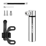 Litorange ロードバイク 自転車 空気入れ 120psi 携帯用ポンプ 仏式・米式・バルブ対応 小型 銀 携帯ワンタッチポンプ 収納便利 アルミ合金製 軽量 多用途 スポーツボール用 自転車用 固定ホルダー付き 携帯便利