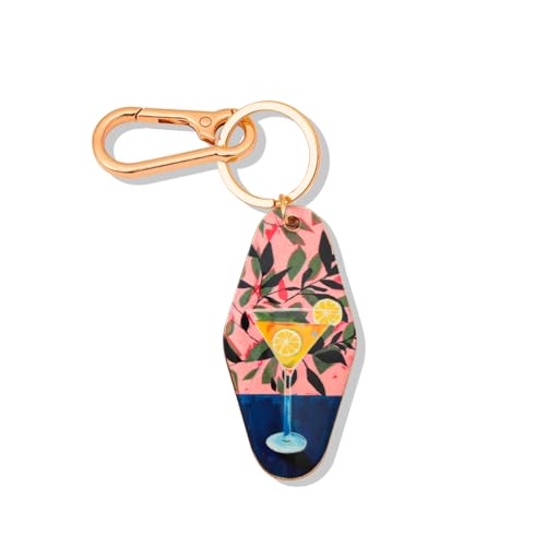 Vintage Martini Cocktail Keychain - Motel Retro Metal Bag Charm - 5.7 Inch Long Barware Gift