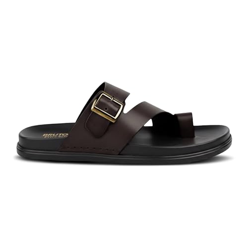 Image of BRUTON Men's STRIVO-1141 Wedge Sandals | Adjustable Buckle Toe Ring Comfort Sandals | Lightweight Cushioned Footbed | Anti-Slip Casual Outdoor & Daily Wear Footwear | Black