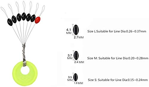 Milepetus 200Pcs Fishing Bobber Stopper,7 In 1 Soft Silicone Transparent Float Sinker Stops,Rubber Oval Cylinder Float Stop Stoppers (Black-Oval, S (200Pcs)) #TOP1