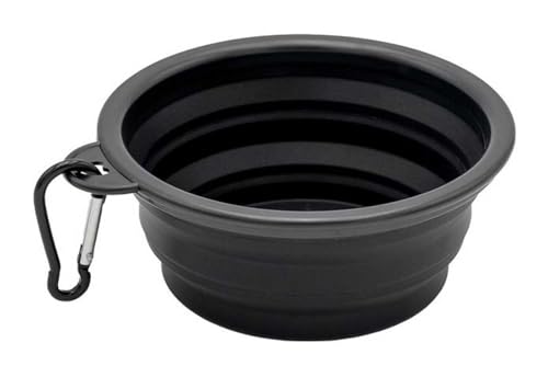 Harley-Davidson Collapsible Pet Bowl, Food Grade Silicone w/Carabiner Clip, Gray