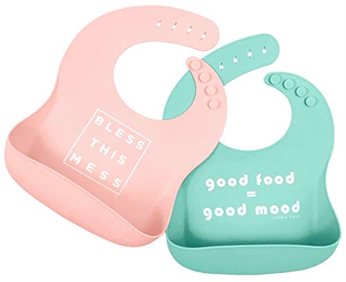 Image of Simka Rose Silicone Baby Bibs with Food Catcher - Adjustable Soft Catch All Bib for Boys & Girls - High Chair Dining Table