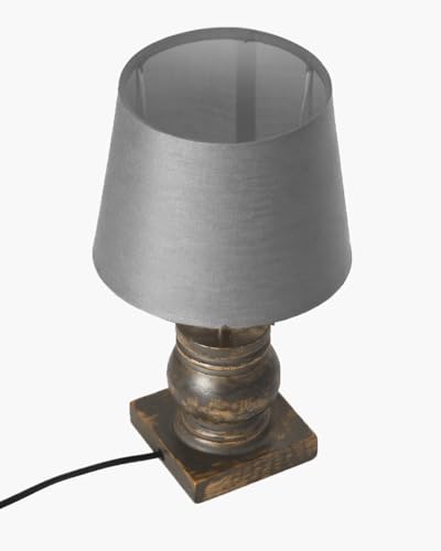 Image of Homesake Small Table Lamp for Bedroom Living Room Simple Retro Grey Distress Wood Grain Farmhouse Bedside Lamps Suitable for Nightstand, Desk Light, Gift, Trophy, (Gray Drum Shade)