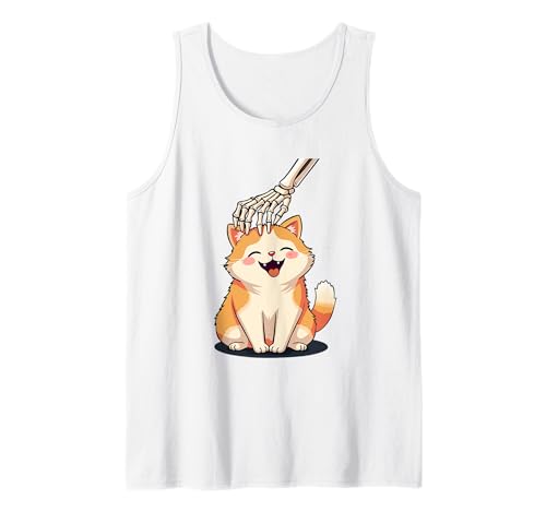 Esqueleto mano Boop en un gato disfraz de Halloween amante del cráneo Camiseta sin Mangas