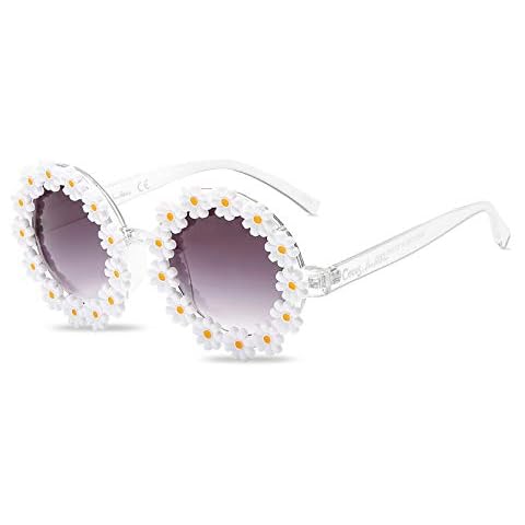 LumiSyne Sweet Daisy Sunglasses Women Men Round Frame Flower Decoration Glasses UV400 Prom Party Glasses Cute Photography Props White Couples Eyewear Travel Beach Cover