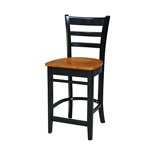 International Concepts Emily Solid Wood Stool Black/Cherry 24" H N/A Footrest, Solid Wood Counter Height Bucket Seat #TOP24