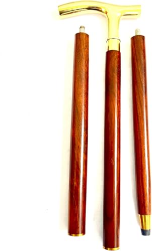 Canne en bois de marche 94 cm marron poignée laiton Derby