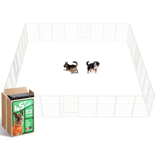 Image of FXW Rollick Unleashed Dog Playpen for Indoor, Yard, RV Camping, 45 inch 32 Panels for Large Dogs, White│Patented