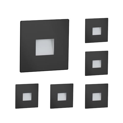 ledscom.de 6 LED Staircase Light/recessed wall Light FOW for Indoors and Outdoors Downlight, Angular, Black, 85 x 85mm, Warm White
