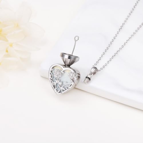 Yearace Urn Necklace for Ashes Sterling Silver Filigree Locket Necklace that Holds Pictures Heart Keepsake Memorial Necklace Cremation Jewelry for Ashes for Women Men4